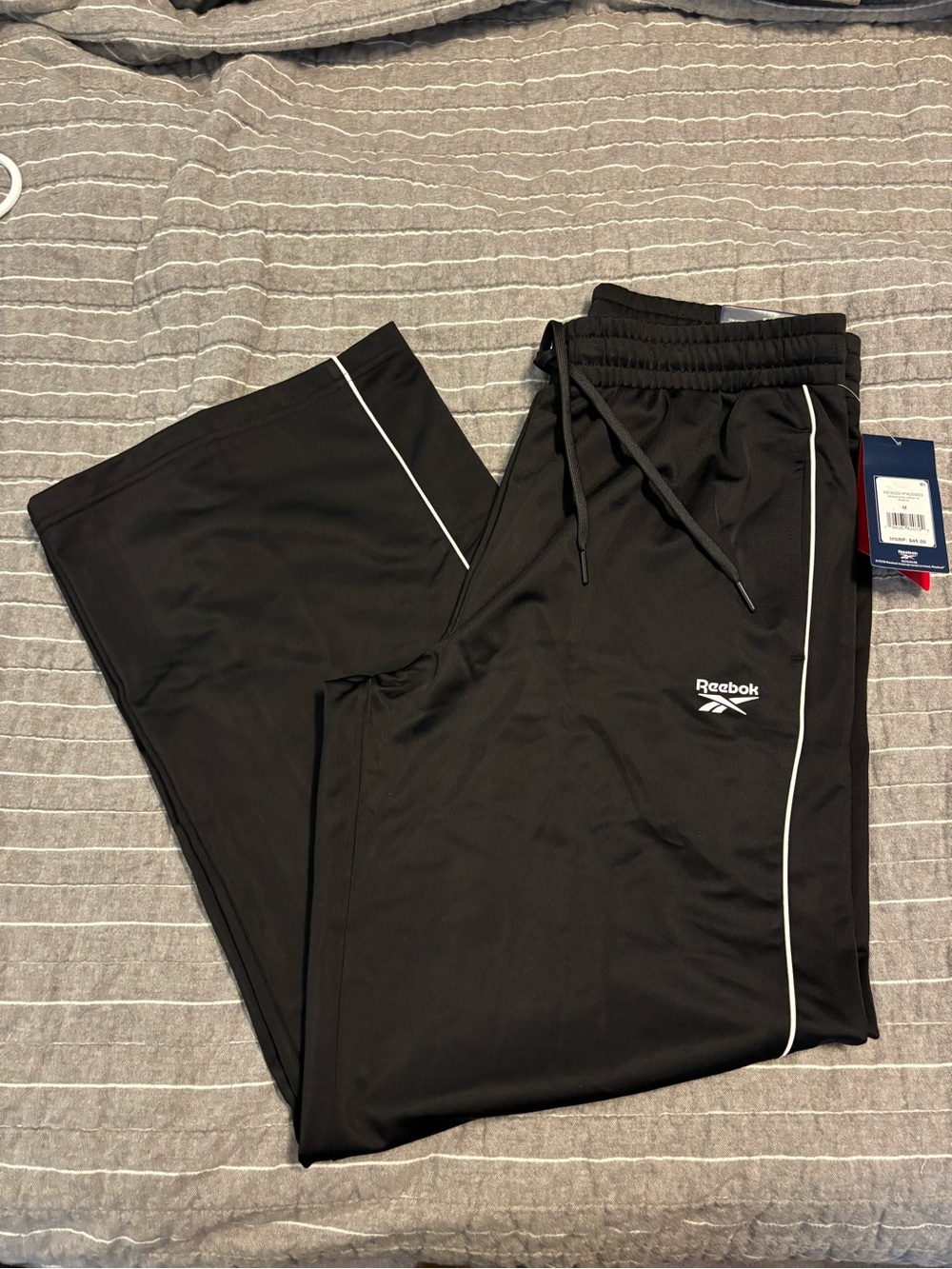 Reebok Men’s Black Joggers with White Piping